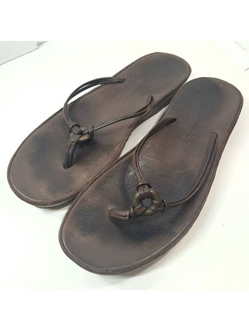 Tommy Bahama flip flops womens sz 9.5 9 1/2 brown thongs leather sandals shoes